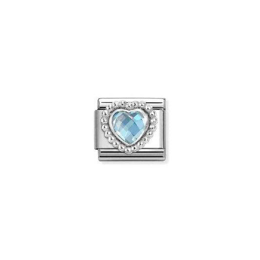 Classic Silver and CZ Light Blue Facetted Dotted Heart Sparkly & Stones Charms