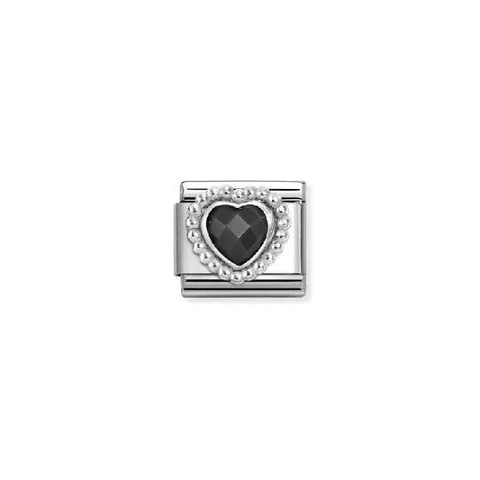 Classic Silver and CZ Black Facetted Dotted Heart Sparkly & Stones Charms