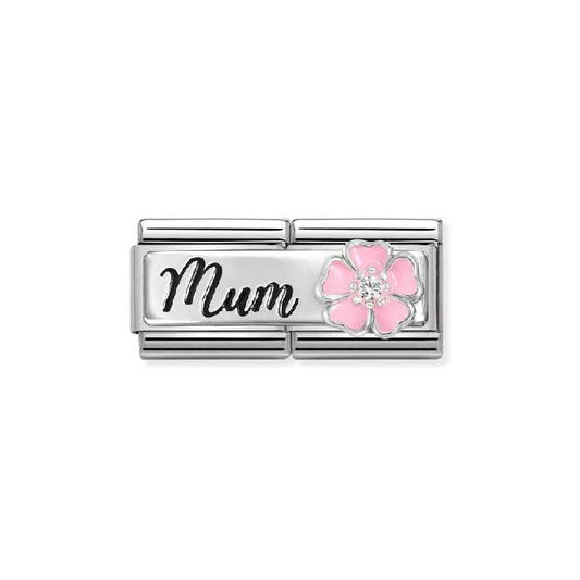 Double Silver Enamel and CZ Mum with Flower Friends & Family Charms