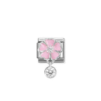 Classic Silver, Enamel and CZ Pink Flower with Round Flowers & Nature Charms