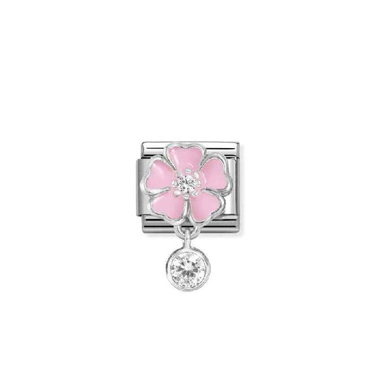 Classic Silver, Enamel and CZ Pink Flower with Round Flowers & Nature Charms