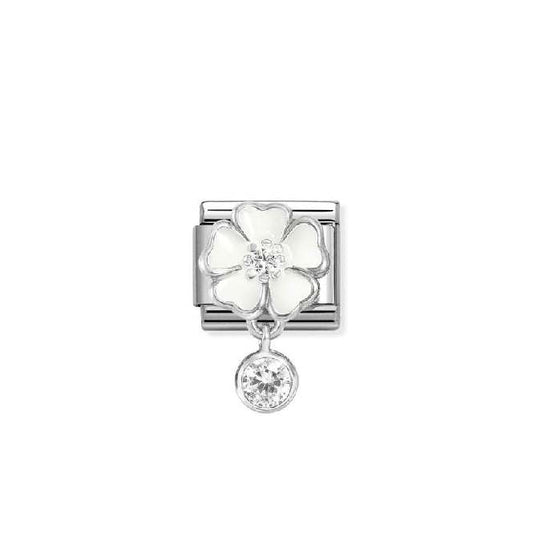 Classic Silver, Enamel and CZ White Flower with Round Flowers & Nature Charms