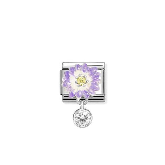 Classic Silver, Enamel and CZ Lilac Daisy with Dangly Roundel Flowers & Nature Charms