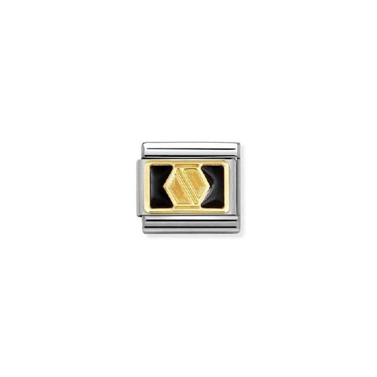 Nomination Classic Gold and Enamel Black Plate Nut Sports & Hobbies Charm