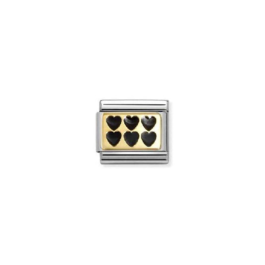 Nomination Classic Gold and Enamel Black Line Hearts Love & Hearts Charm