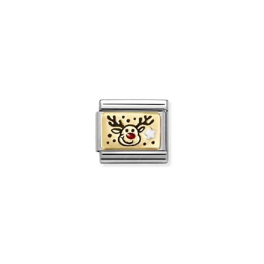 Classic Gold and Enamel Reindeer Red Nose Christmas Charms