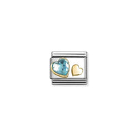 Classic Gold and CZ Facetted Light Blue Heart Love & Hearts Charms