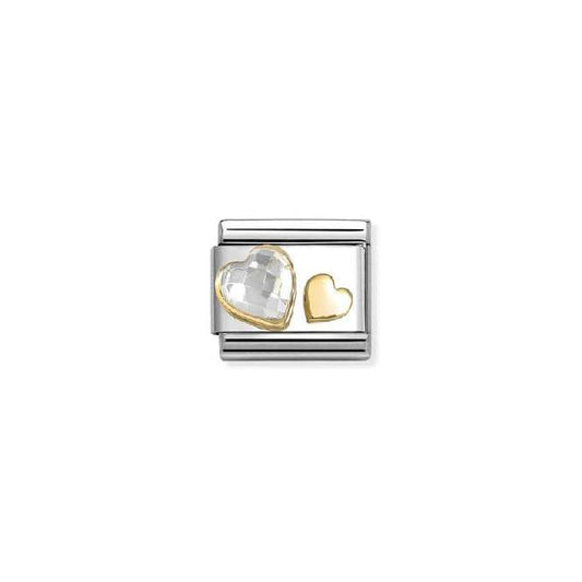 Classic Gold and CZ Facetted White Heart Love & Hearts Charms
