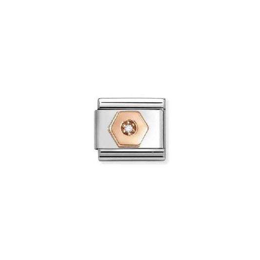 Classic Rose Gold and CZ White Hexagon Fashion & Fun Charms