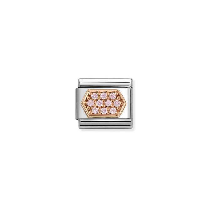 Classic Rose Gold CZ Pave Pink Hexagon Fashion & Fun Charms