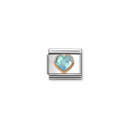 Classic Rose Gold and CZ Facetted Light Blue Heart Love & Hearts Charms