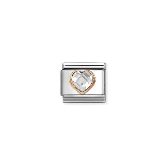 Nomination Classic Rose Gold and CZ Facetted White Heart Love & Hearts Charm