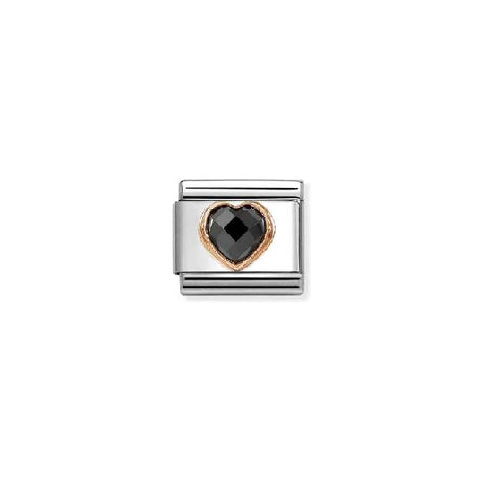 Classic Rose Gold and CZ Facetted Black Heart Love & Hearts Charms