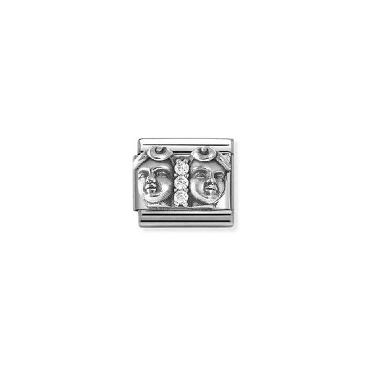 Classic Oxidised Silver and CZ Gemini Zodiac Charms
