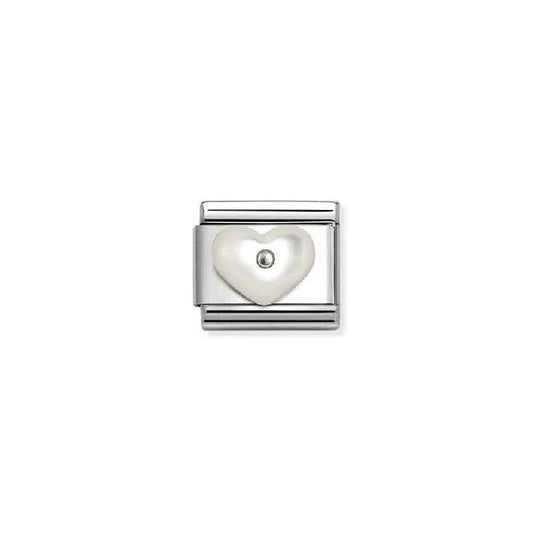 Classic Silver and CZ White Mother Of Pearl Heart Love & Hearts Charms