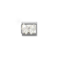 Classic Silver and CZ White Mother Of Pearl Bow Fashion & Fun Charms