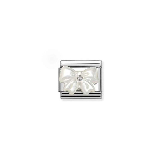 Classic Silver and CZ White Mother Of Pearl Bow Fashion & Fun Charms