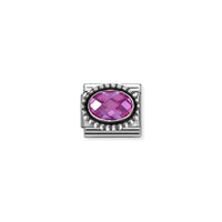 Classic Oxidised Silver and CZ Facetted Rich Fuchsia Beaded Oval Sparkly & Stones Charms