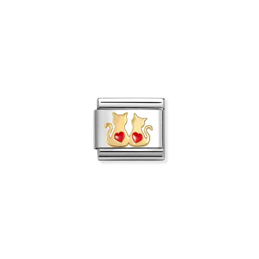 Classic Gold and Enamel Double Red Hearts Cats Animals & Pets Charms