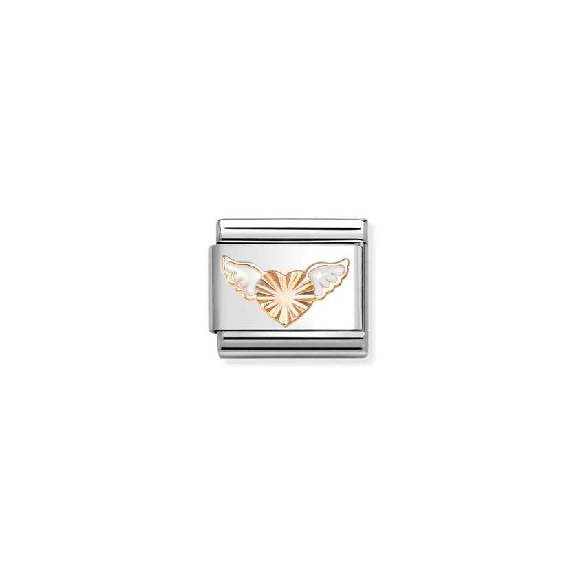 Classic Rose Gold and Enamel Diamond-Etched Winged Heart Christmas Charms
