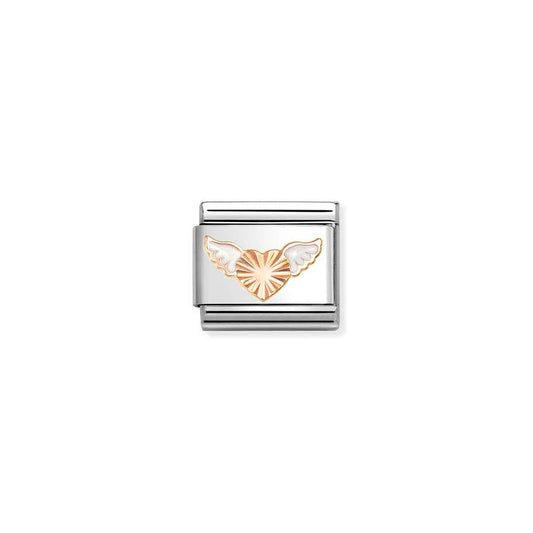 Classic Rose Gold and Enamel Diamond-Etched Winged Heart Christmas Charms