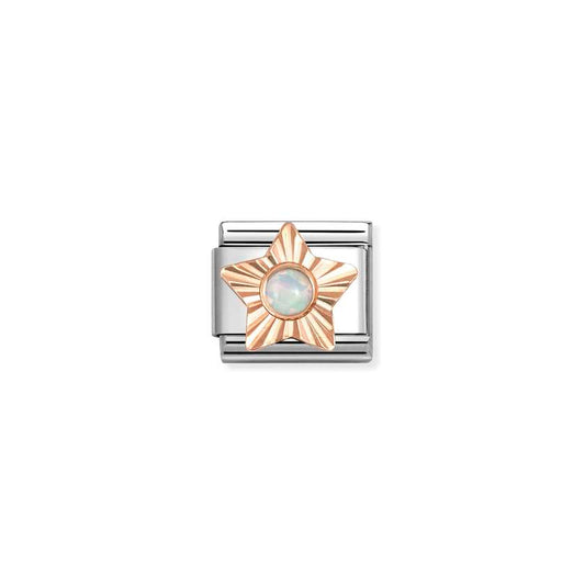 Classic Rose Gold Diamond-Etched Star with White Opal Sparkly & Stones Charms