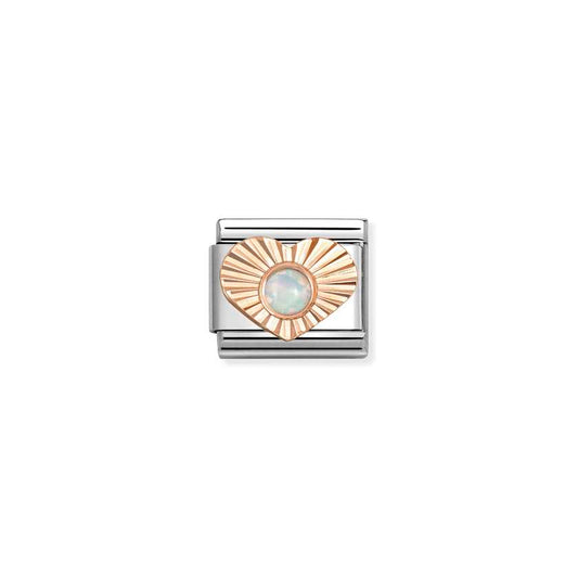 Classic Rose Gold Diamond-Etched Heart with White Opal Sparkly & Stones Charms