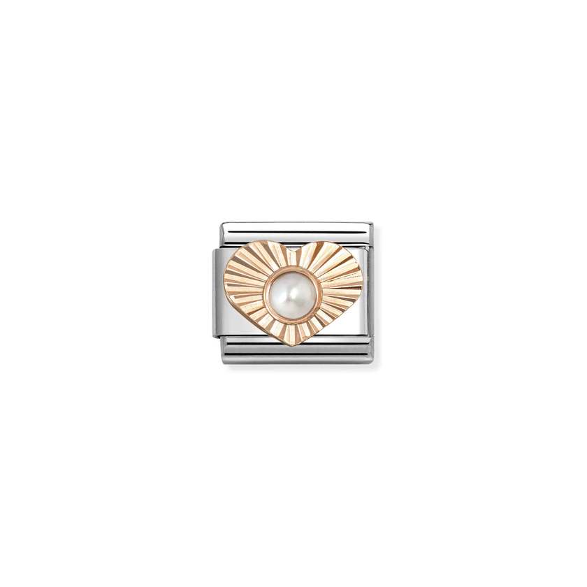 Classic Rose Gold Diamond-Etched Heart with White Pearl Sparkly & Stones Charms