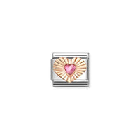 Classic Rose Gold Diamond-Etched Heart with Pink CZ Sparkly & Stones Charms