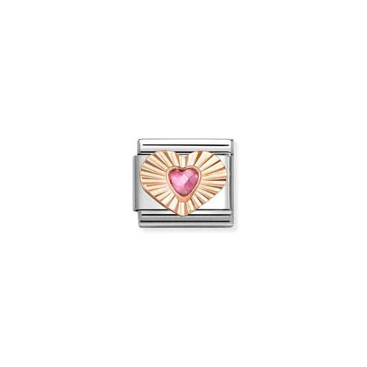 Classic Rose Gold Diamond-Etched Heart with Pink CZ Sparkly & Stones Charms