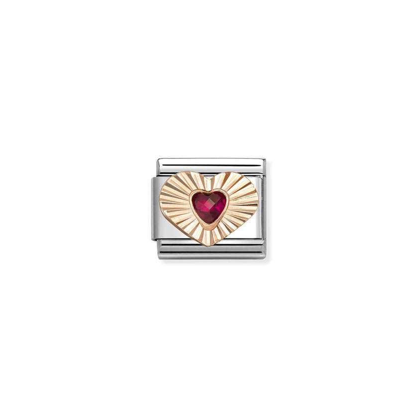 Classic Rose Gold Diamond-Etched Heart with Red CZ Sparkly & Stones Charms