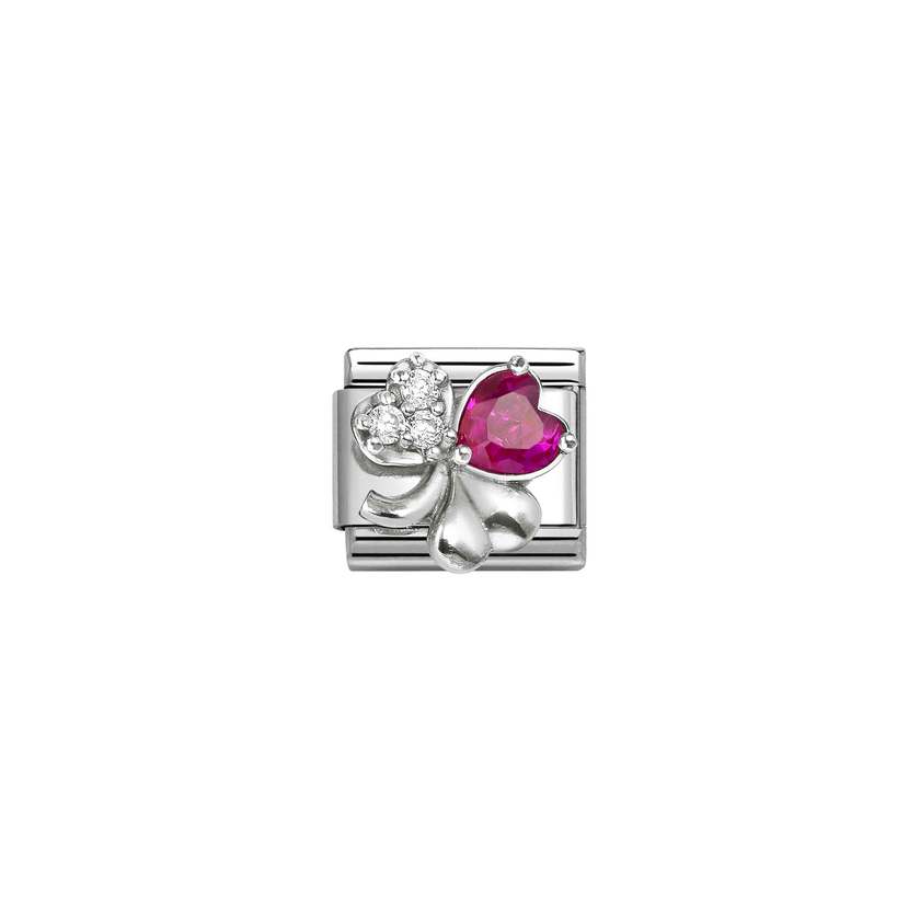 Classic Silver CZ Rich White and Red Clover Sparkly & Stones Charms