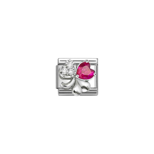 Classic Silver CZ Rich White and Red Clover Sparkly & Stones Charms