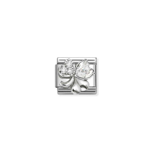 Classic Silver CZ Rich White Clover Sparkly & Stones Charms