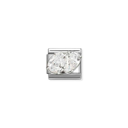Classic Silver CZ White Double Drops Sparkly & Stones Charms