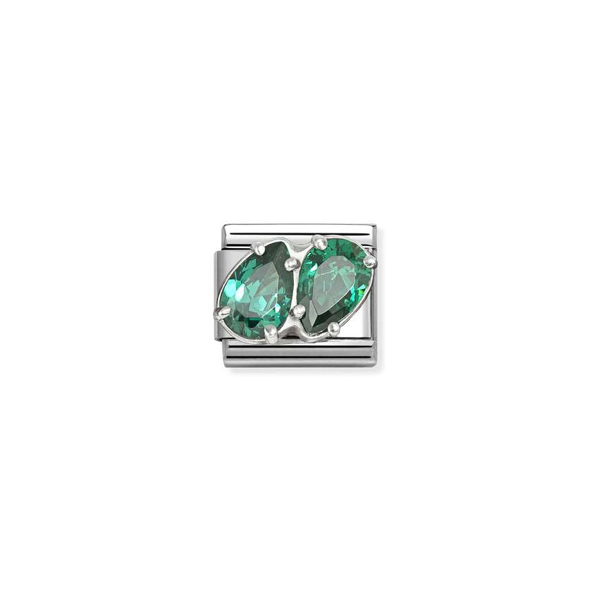 Classic Silver CZ Green Double Drops Sparkly & Stones Charms