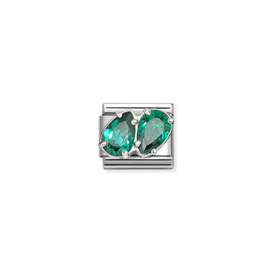 Classic Silver CZ Green Double Drops Sparkly & Stones Charms