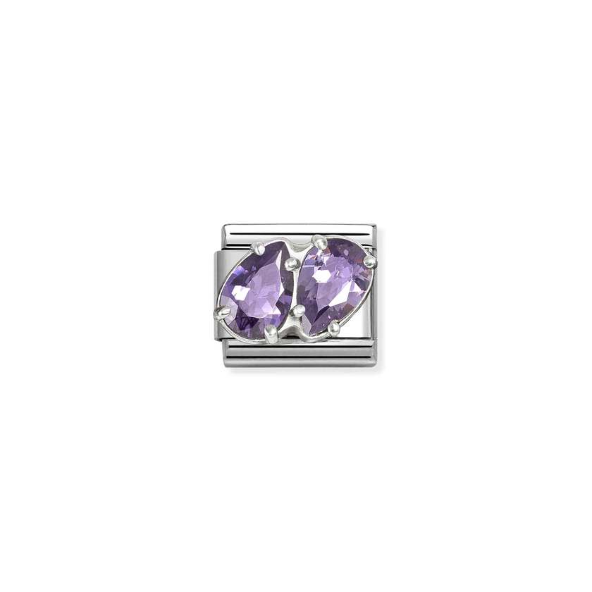Classic Silver CZ Purple Double Drops Sparkly & Stones Charms