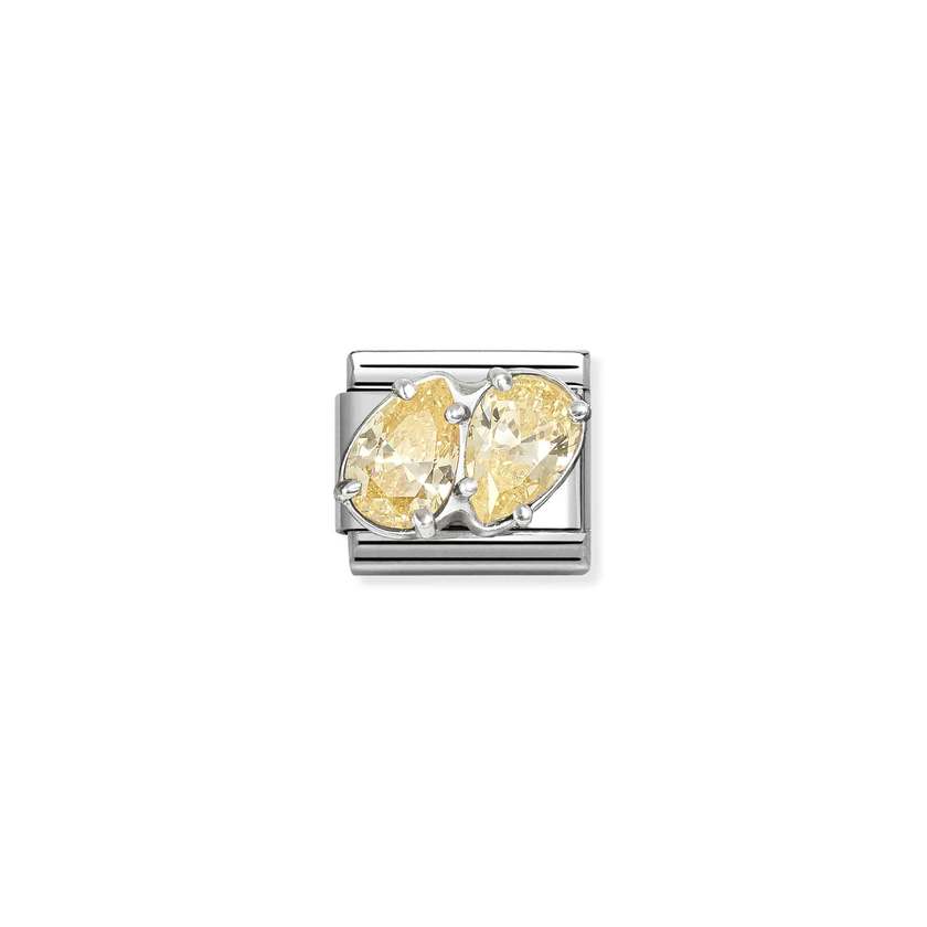 Classic Silver CZ Yellow Double Drops Sparkly & Stones Charms