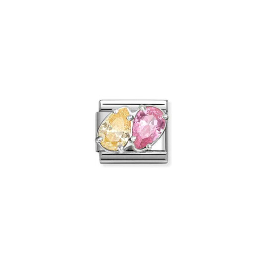 Classic Silver CZ Yellow-Pink Double Drops Sparkly & Stones Charms