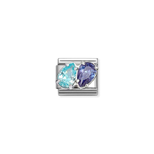 Classic Silver CZ Light Blue-Blue Double Drops Sparkly & Stones Charms