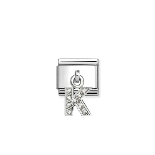 Classic Silver CZ Letter K Letters & Numbers Pendant Charms