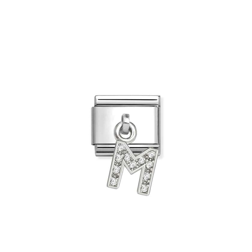 Classic Silver CZ Letter M Letters & Numbers Pendant Charms