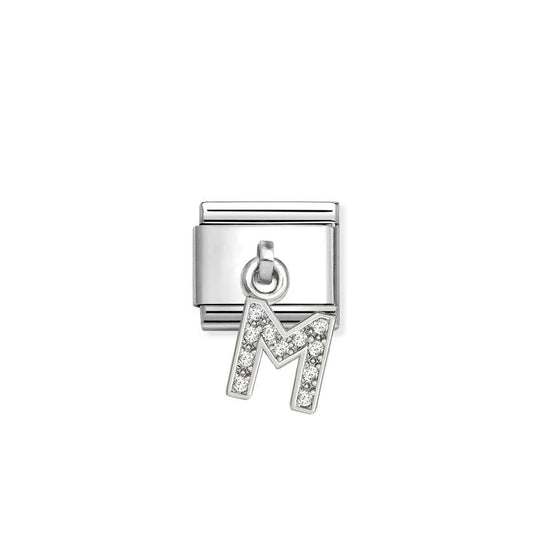 Classic Silver CZ Letter M Letters & Numbers Pendant Charms