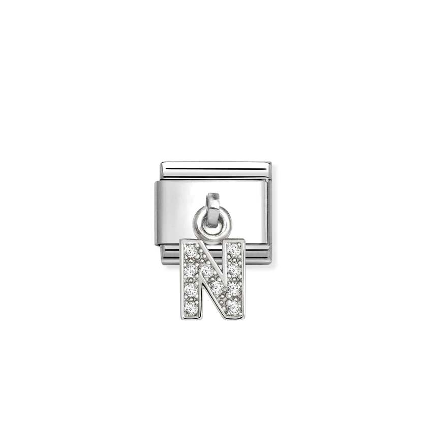 Classic Silver CZ Letter N Letters & Numbers Pendant Charms