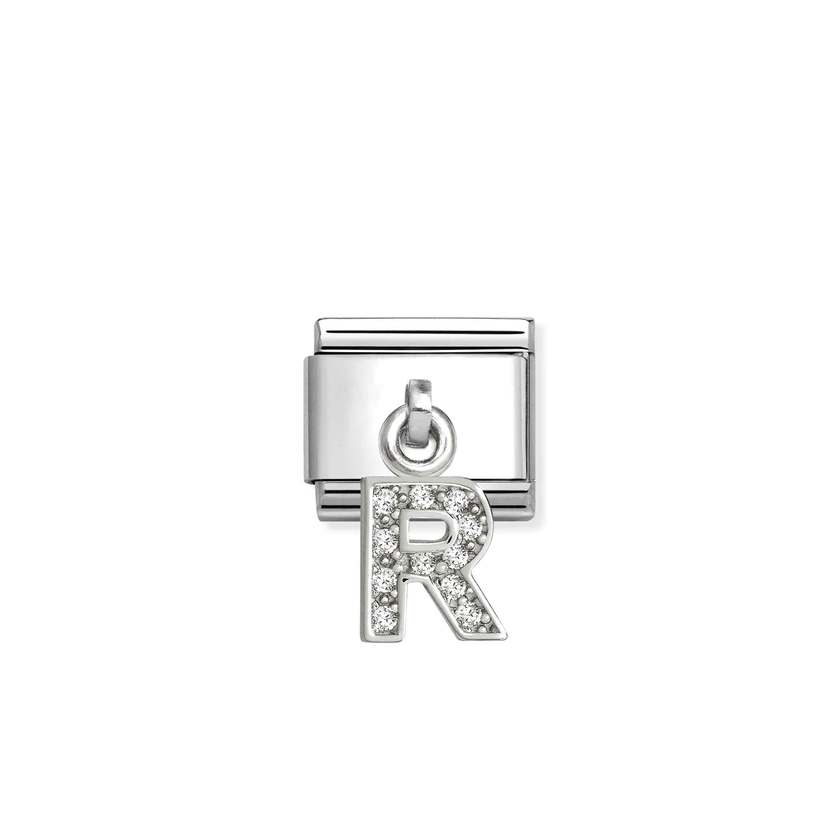 Classic Silver CZ Letter R Letters & Numbers Pendant Charms