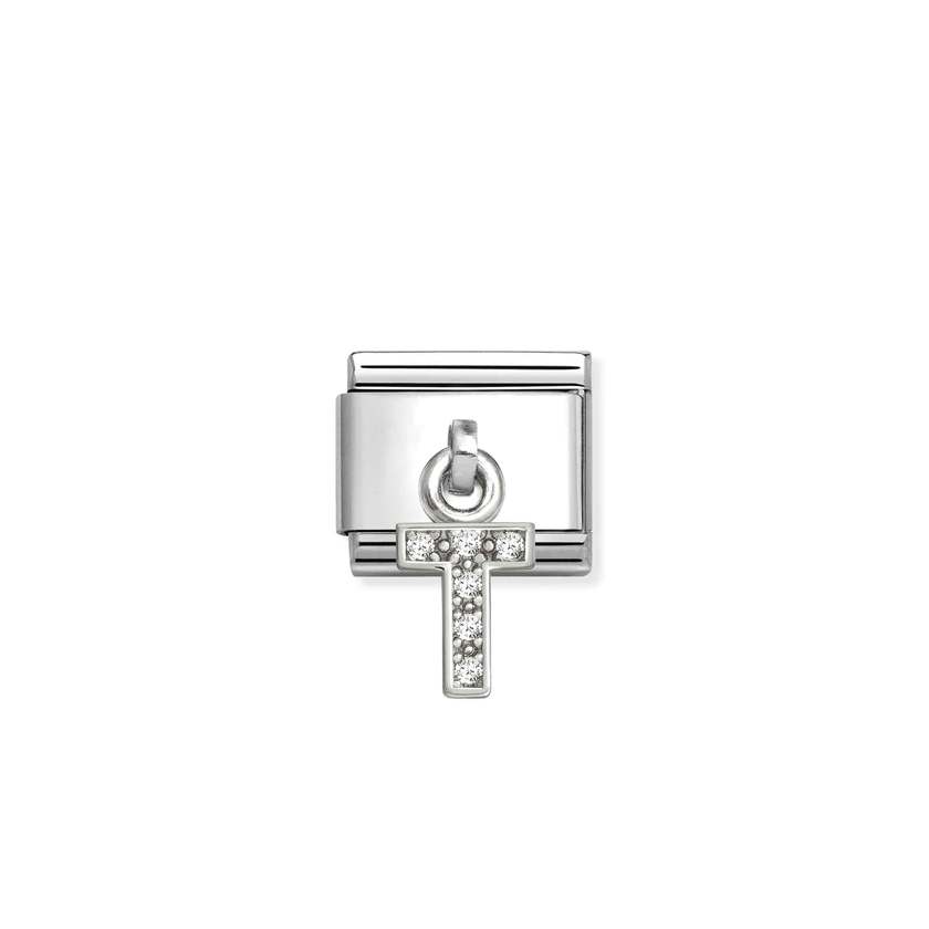 Classic Silver CZ Letter T Letters & Numbers Pendant Charms