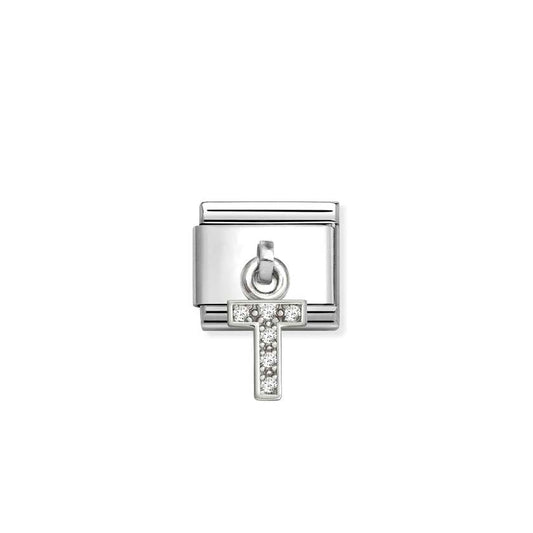 Classic Silver CZ Letter T Letters & Numbers Pendant Charms