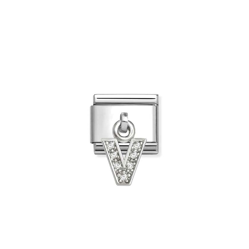 Nomination Classic Silver CZ Letter V Letter & Numbers Pendant Charms