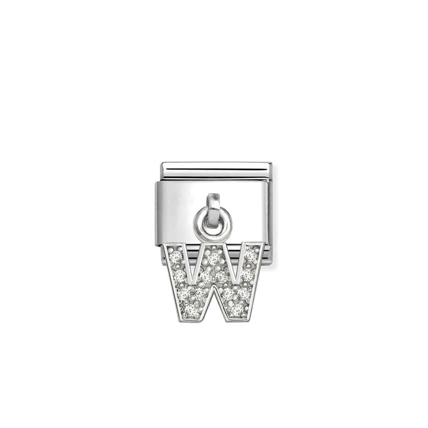 Classic Silver CZ Letter W Letters & Numbers Pendant Charms